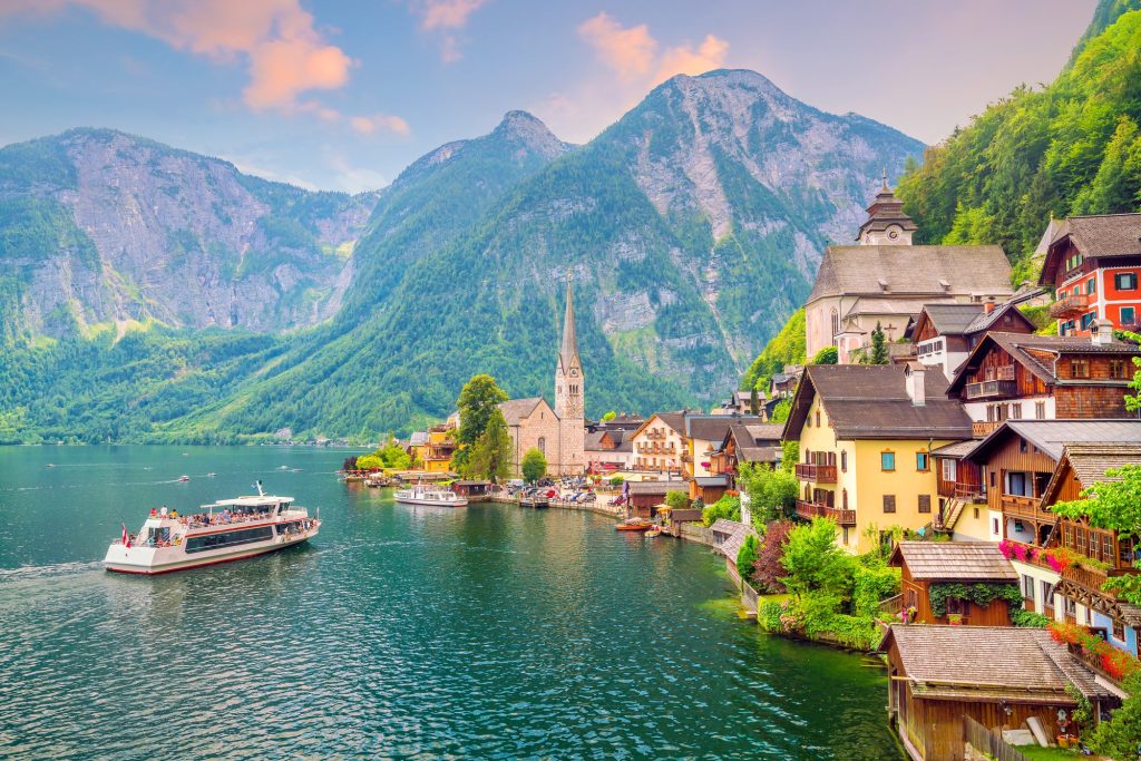 vista panoramica famoso pueblo hallstatt austria alpes europa